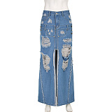 SUPER WHOLESALE | Distress Front Split Skirt