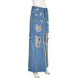 SUPER WHOLESALE | Distress Front Split Skirt