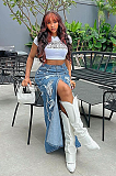 SUPER WHOLESALE | Distress Front Split Skirt