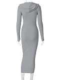 SUPER WHOLESALE |  Half Zip Up Hoodie Long Dress in Grey