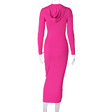 SUPER WHOLESALE |  Half Zip Up Hoodie Long Dress in Rose Red