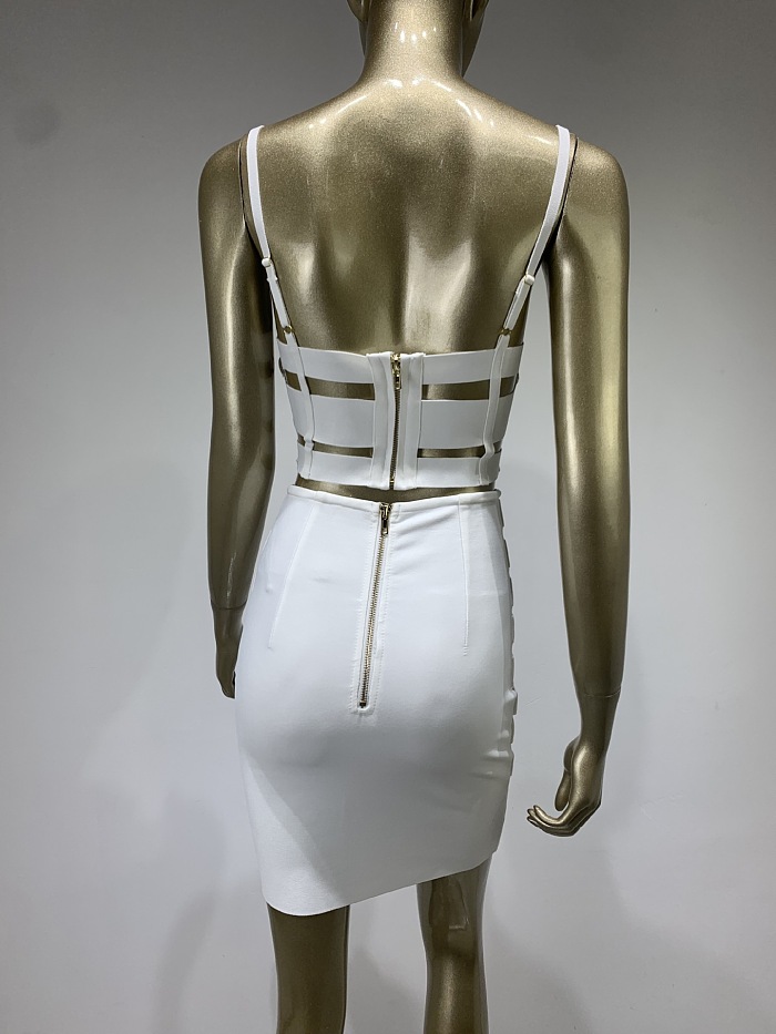 SUPER WHOLESALE |  Buckle Decor Skirt Set in White