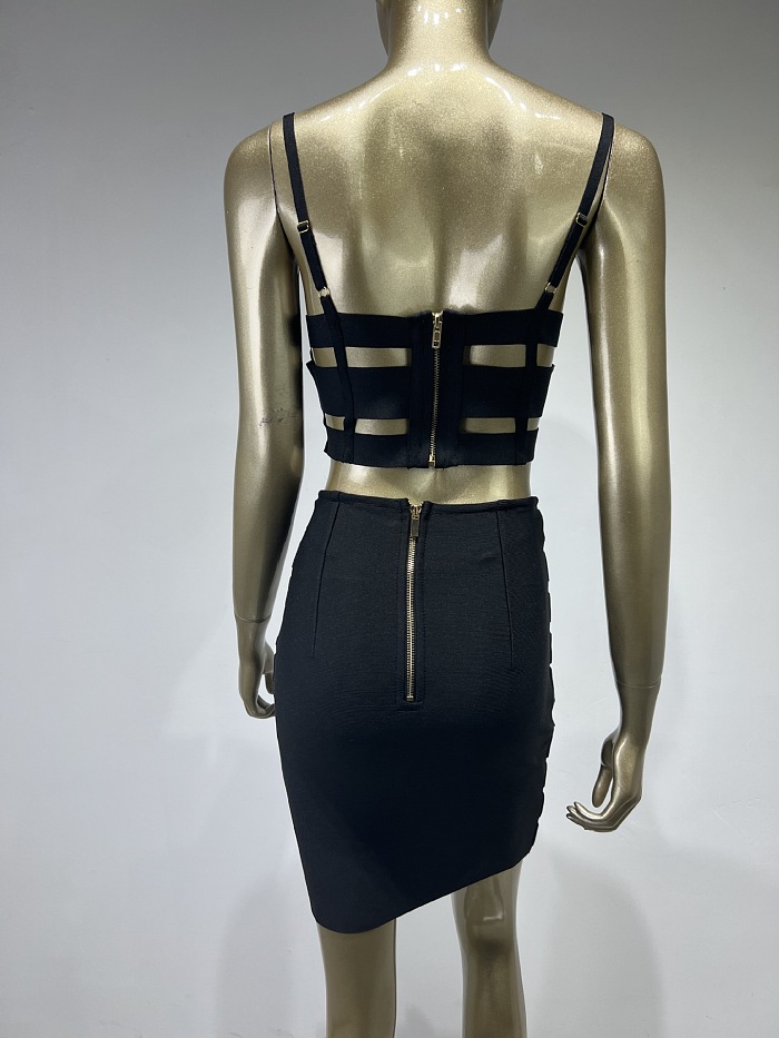 SUPER WHOLESALE |  Buckle Decor Skirt Set in Black