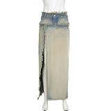 SUPER WHOLESALE | Aged Coverd Denim Skirt
