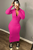 SUPER WHOLESALE |  Half Zip Up Hoodie Long Dress in Rose Red