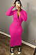 SUPER WHOLESALE |  Half Zip Up Hoodie Long Dress in Rose Red