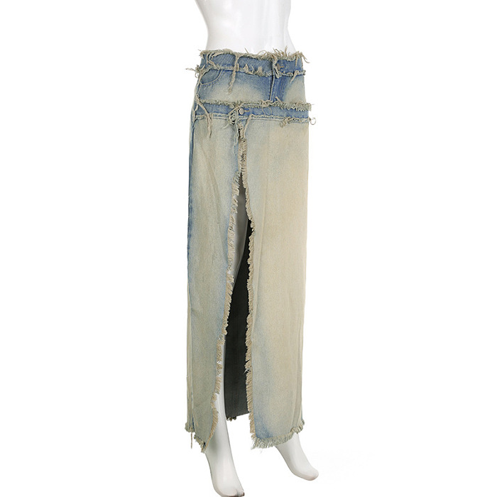 SUPER WHOLESALE | Aged Coverd Denim Skirt