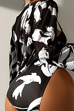 SUPER WHOLESALE |  Two-tones Leaves Printed Swimwear in 3 Pieces