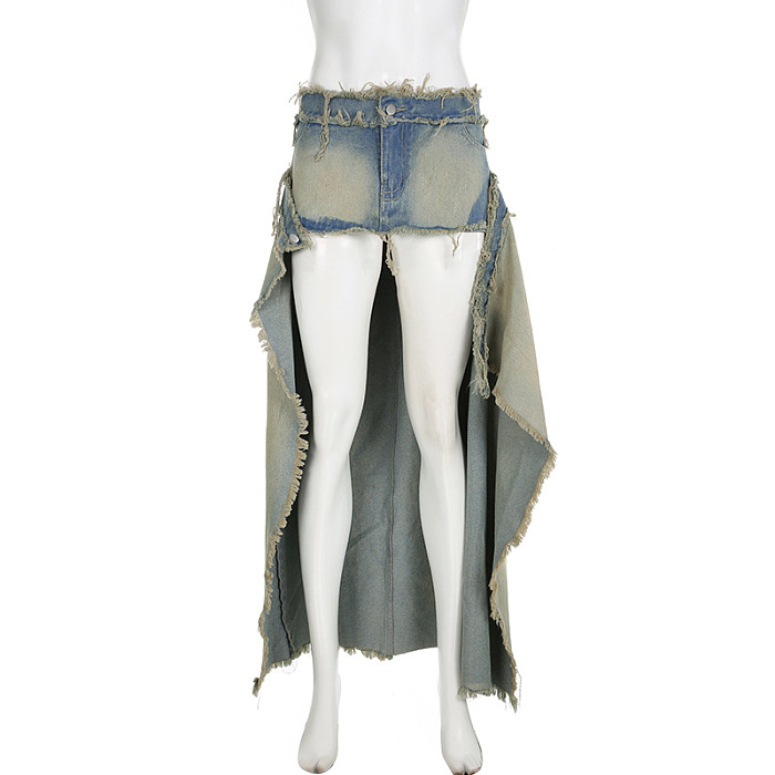 SUPER WHOLESALE | Aged Coverd Denim Skirt