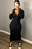 SUPER WHOLESALE |  Half Zip Up Hoodie Long Dress in Black