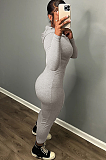 SUPER WHOLESALE |  Half Zip Up Hoodie Long Dress in Grey