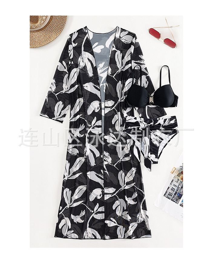 SUPER WHOLESALE |  Two-tones Leaves Printed Swimwear in 3 Pieces