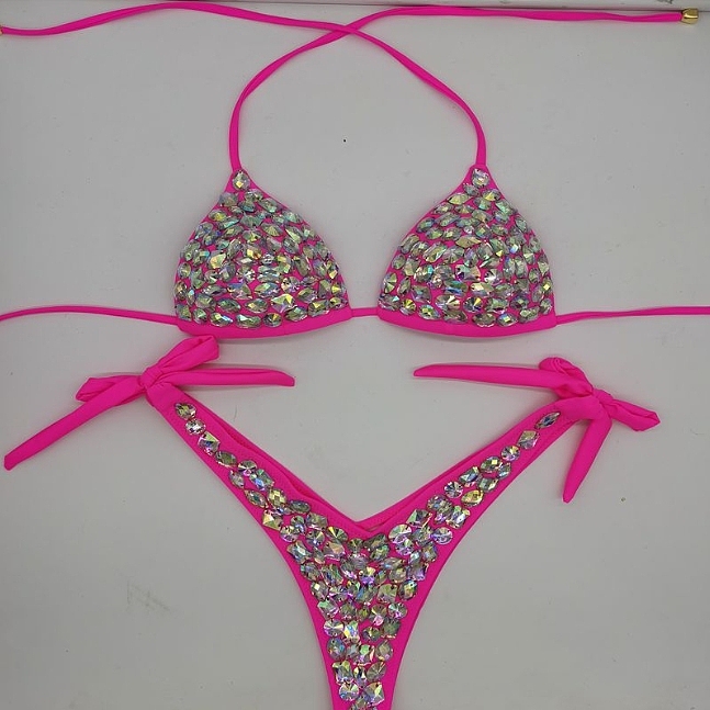 SUPER WHOLESALE | Bling Bling Rhinestone Beaded Halter Bikini