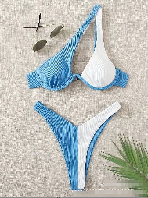 SUPER WHOLESALE | Pit Material Pactchwork Not Symmetrical Cropping Swimwear