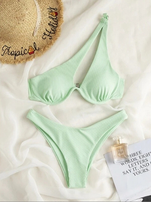 SUPER WHOLESALE | Pit Material Pactchwork Not Symmetrical Cropping Swimwear