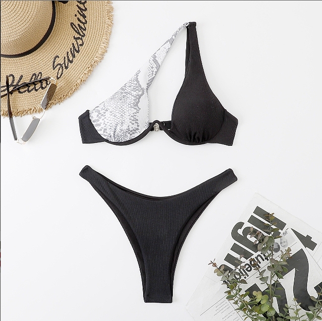 SUPER WHOLESALE | Pit Material Pactchwork Not Symmetrical Cropping Swimwear