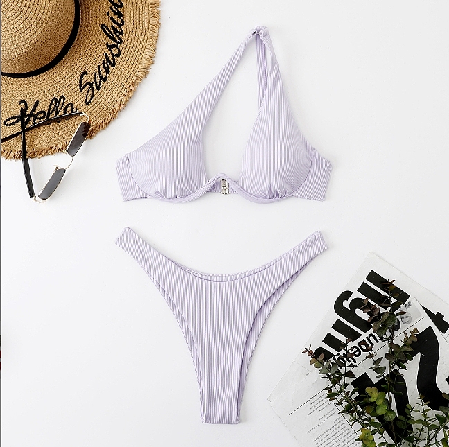 SUPER WHOLESALE | Pit Material Pactchwork Not Symmetrical Cropping Swimwear