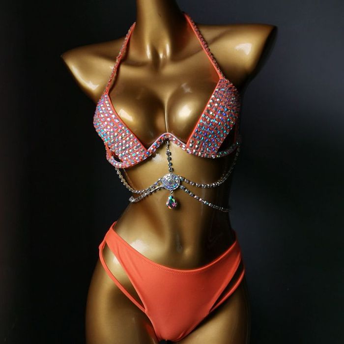 SUPER WHOLESALE | Bling Bling Rhinestone Beaded Halter Bikini