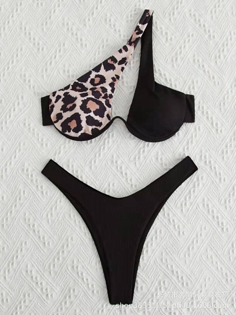SUPER WHOLESALE | Pit Material Pactchwork Not Symmetrical Cropping Swimwear