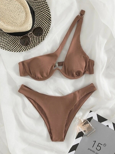 SUPER WHOLESALE | Pit Material Pactchwork Not Symmetrical Cropping Swimwear