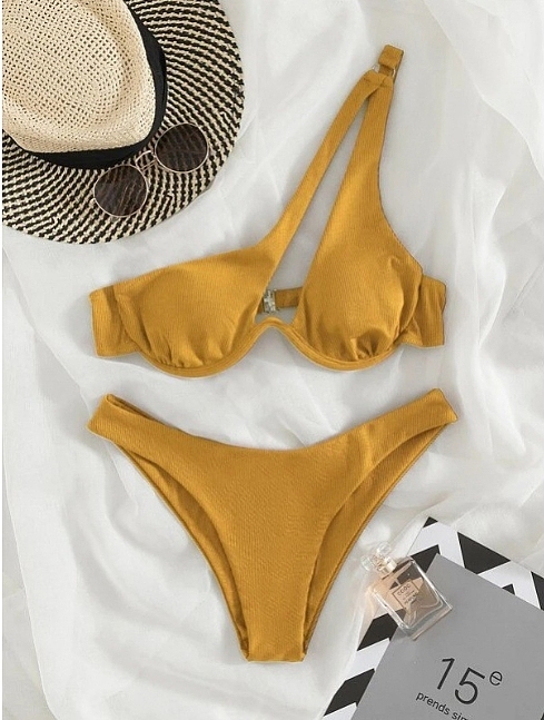 SUPER WHOLESALE | Pit Material Pactchwork Not Symmetrical Cropping Swimwear