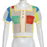 SUPER WHOLESALE | Colour-block Knitted Pearl Decor Skirt Set