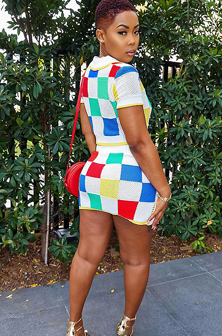 SUPER WHOLESALE | Colour-block Knitted Pearl Decor Skirt Set