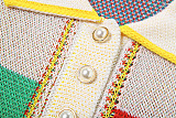 SUPER WHOLESALE | Colour-block Knitted Pearl Decor Skirt Set