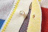 SUPER WHOLESALE | Colour-block Knitted Pearl Decor Skirt Set