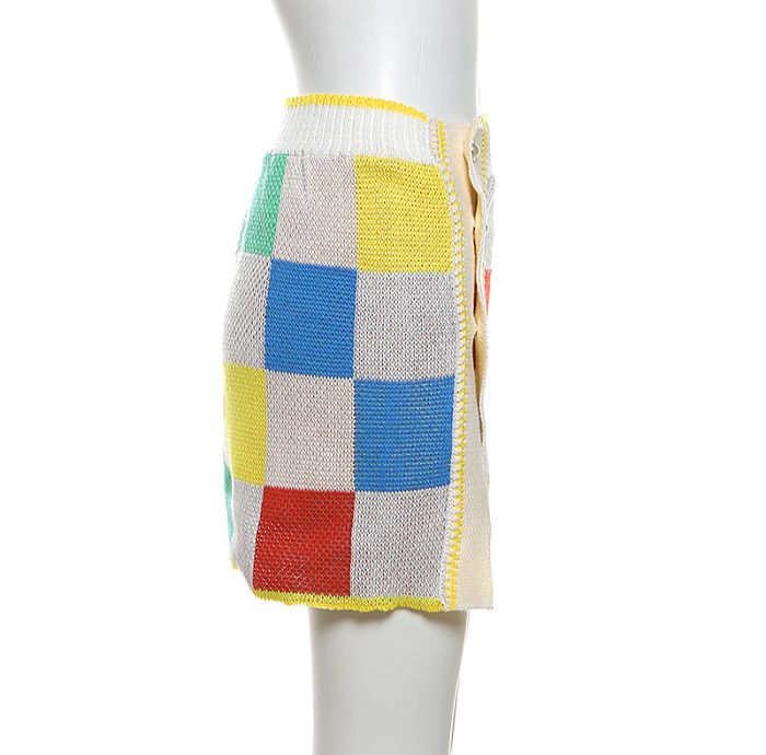 SUPER WHOLESALE | Colour-block Knitted Pearl Decor Skirt Set