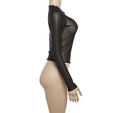 SUPER WHOLESALE | See-through Printed Long Sleeve Top