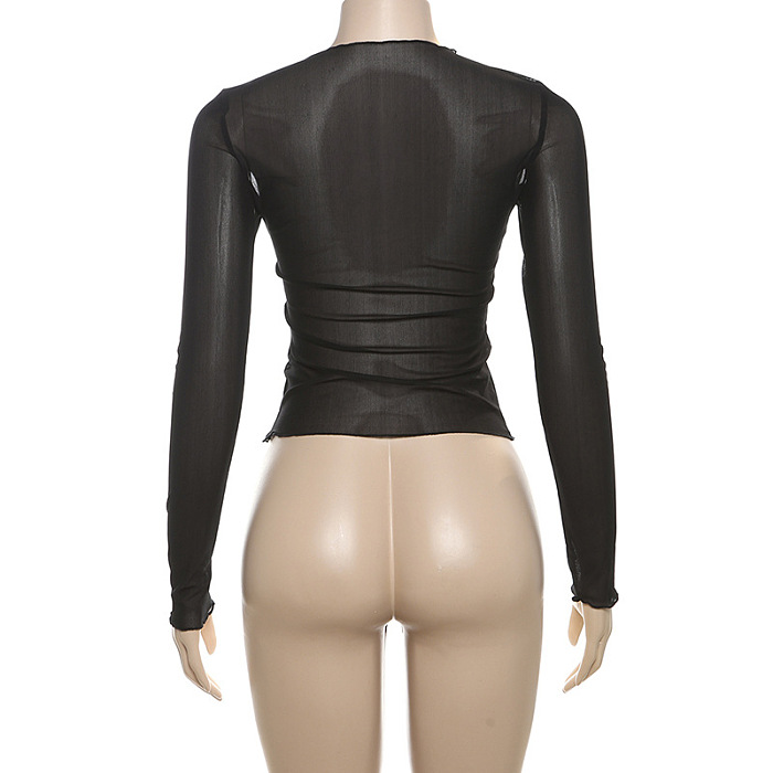 SUPER WHOLESALE | See-through Printed Long Sleeve Top