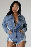 SUPER WHOLESALE | Denim Blue High Elastic Distress Romper