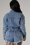 SUPER WHOLESALE | Denim Blue High Elastic Distress Romper