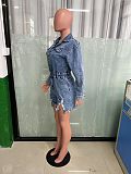 SUPER WHOLESALE | Denim Blue High Elastic Distress Romper