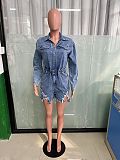 SUPER WHOLESALE | Denim Blue High Elastic Distress Romper