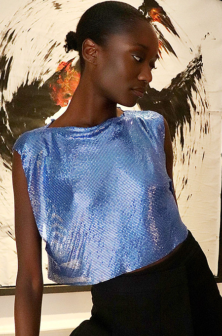 SUPER WHOLESALE | Sequins Off Shoulder T-Shirt Top in Blue