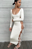 SUPER WHOLESALE |  Side Tied Plunging Neck Long Dress