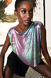 SUPER WHOLESALE | Sequins Off Shoulder T-Shirt Top in Multi