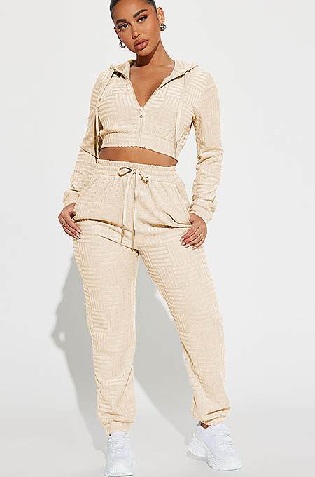 SUPER WHOLESALE |  Embroidered Hooded Zipper Long Casual Sportswear Suit