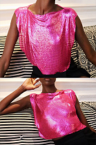 SUPER WHOLESALE | Sequins Off Shoulder T-Shirt Top in Rose Red