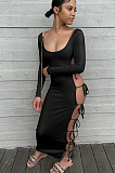 SUPER WHOLESALE |  Side Tied Plunging Neck Long Dress