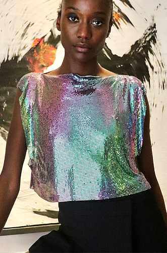 SUPER WHOLESALE | Sequins Off Shoulder T-Shirt Top in Multi