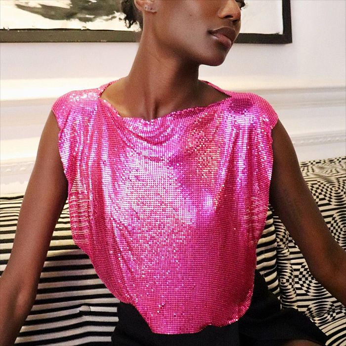 SUPER WHOLESALE | Sequins Off Shoulder T-Shirt Top in Rose Red