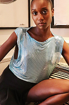 SUPER WHOLESALE | Sequins Off Shoulder T-Shirt Top in Sky Blue