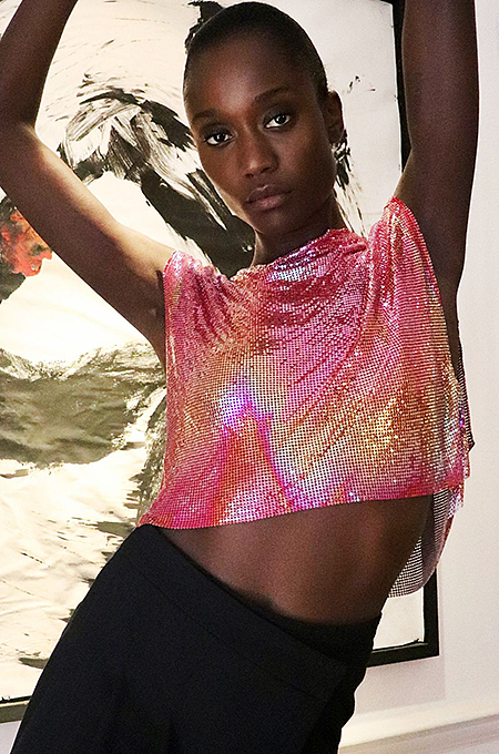 SUPER WHOLESALE | Sequins Off Shoulder T-Shirt Top in Pink