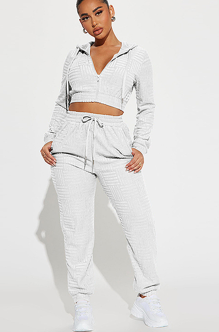 SUPER WHOLESALE |  Embroidered Hooded Zipper Long Casual Sportswear Suit