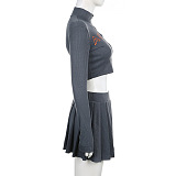 SUPER WHOLESALE | Pit Material Denims Skirt Set in Grey