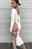 SUPER WHOLESALE |  Side Tied Plunging Neck Long Dress