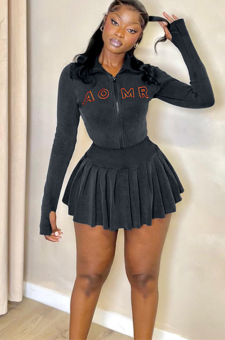 SUPER WHOLESALE | Pit Material Denims Skirt Set in Grey